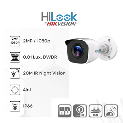 HiLook by Hikvision 8ch Turbo HD kit – DVR – 8 x HD1080P Camera – 20M Night vision – 500GB HD – 100m Cable—